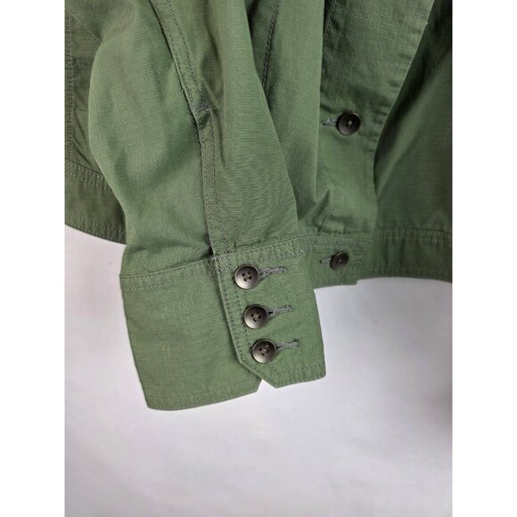 Eddie Bauer Ripstop Women's Jacket Size Large Green Cropped Military Coat - Picture 14 of 16